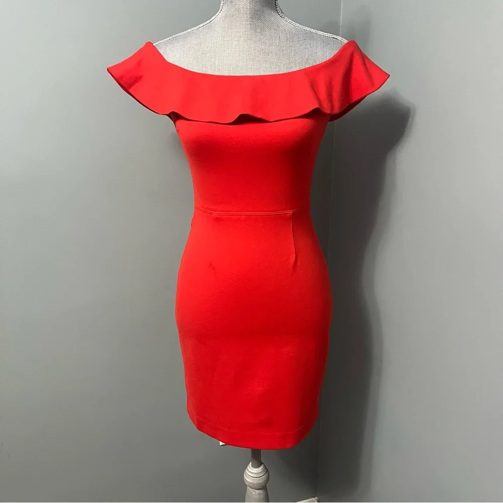 BABATON Aritzia Ruffle off the shoulder cocktail dress size 2 wedding guest - Picture 7 of 10